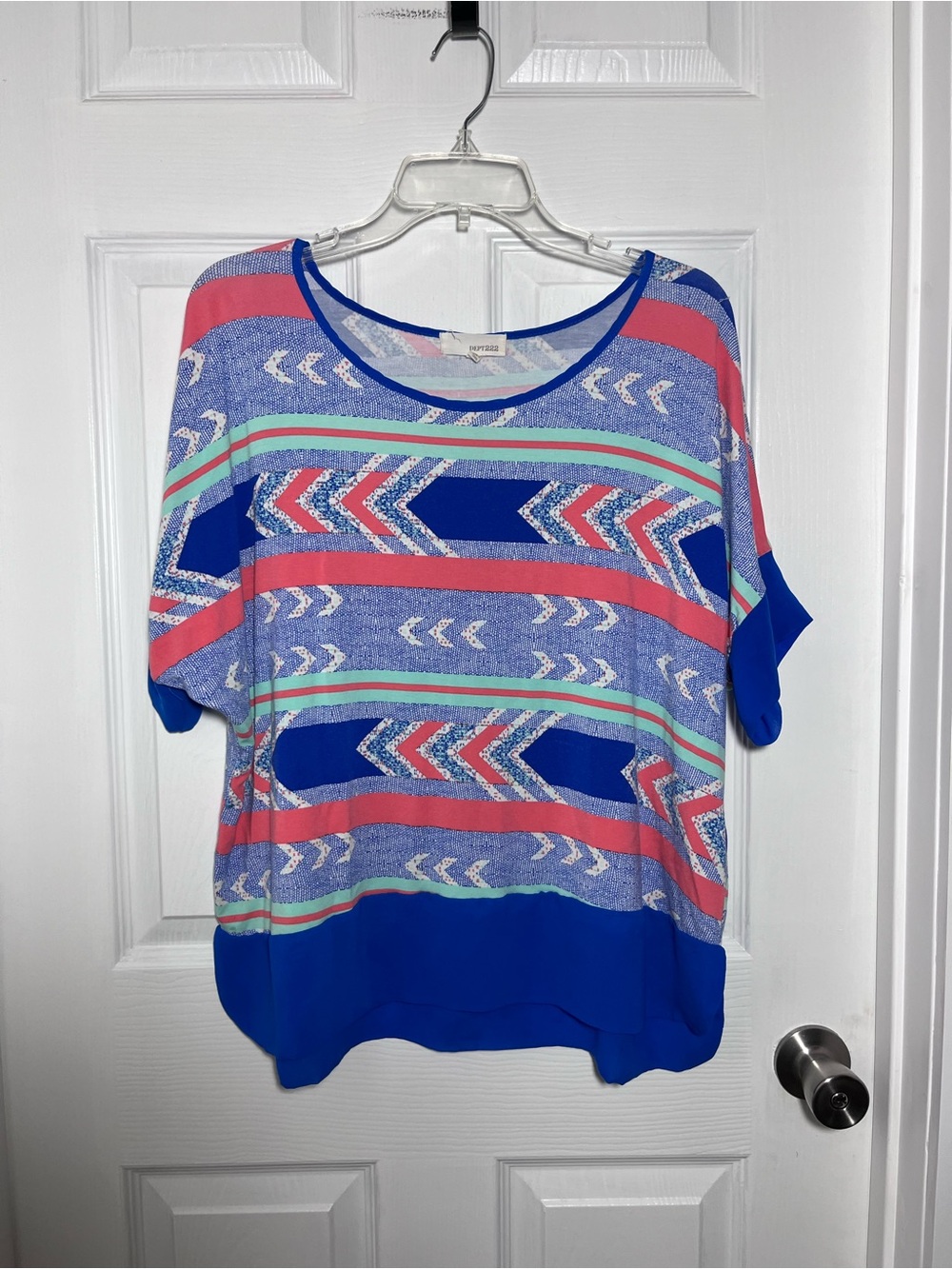 Dept 222 Blue Geometric Short-Sleeve Top